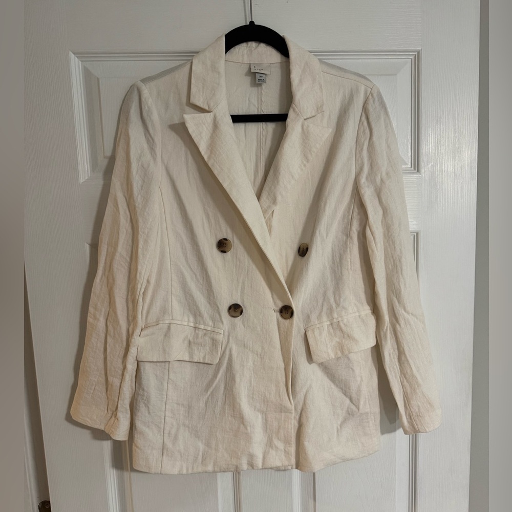 A New Day Women’s Cream Ivory Oversized Blazer Linen-Like Fabric Size XS